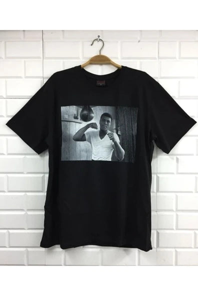 fame-stoned  Muhammed Ali Baskılı Unisex %100 Pamuk Siyah T-shirt