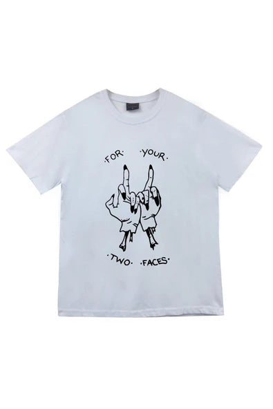 fame-stoned  For Your Two Faces Baskılı Unisex %100 Pamuk Beyaz T-shirt