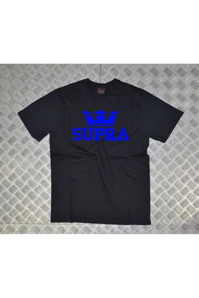 Unisex Siyah Supra baskılı siyah tişört