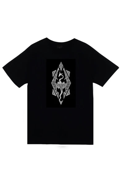 fame-stoned  Skyrim Oyun Baskılı Unisex %100 Pamuk Siyah T-shirt