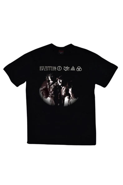 fame-stoned  Led Zeppelin Baskılı Unisex %100 Pamuk Siyah T-shirt