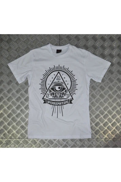 fame-stoned  Asap Rocky Baskılı Unisex %100 Pamuk Beyaz T-shirt