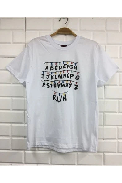 fame-stoned  Unisex Beyaz Stranger Thıngs Baskılı T-shirt