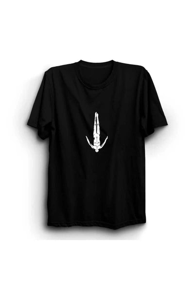 fame-stoned  Yüzme Dalış Swimming Baskılı Unisex %100 Pamuk Siyah T-shirt