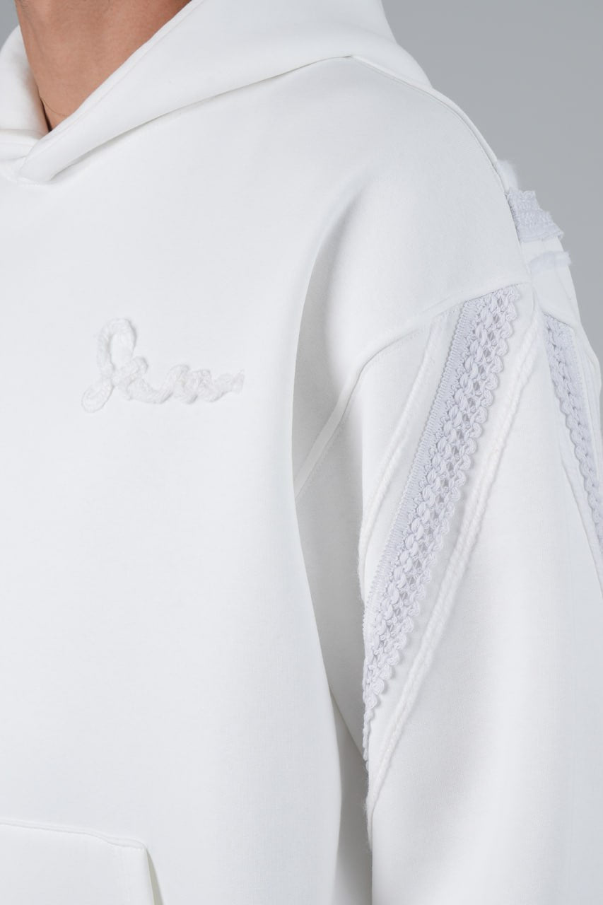 X-Cross Nakış Detaylı %100 Pamuk Oversize Kapüşonlu Unisex Sweatshirt