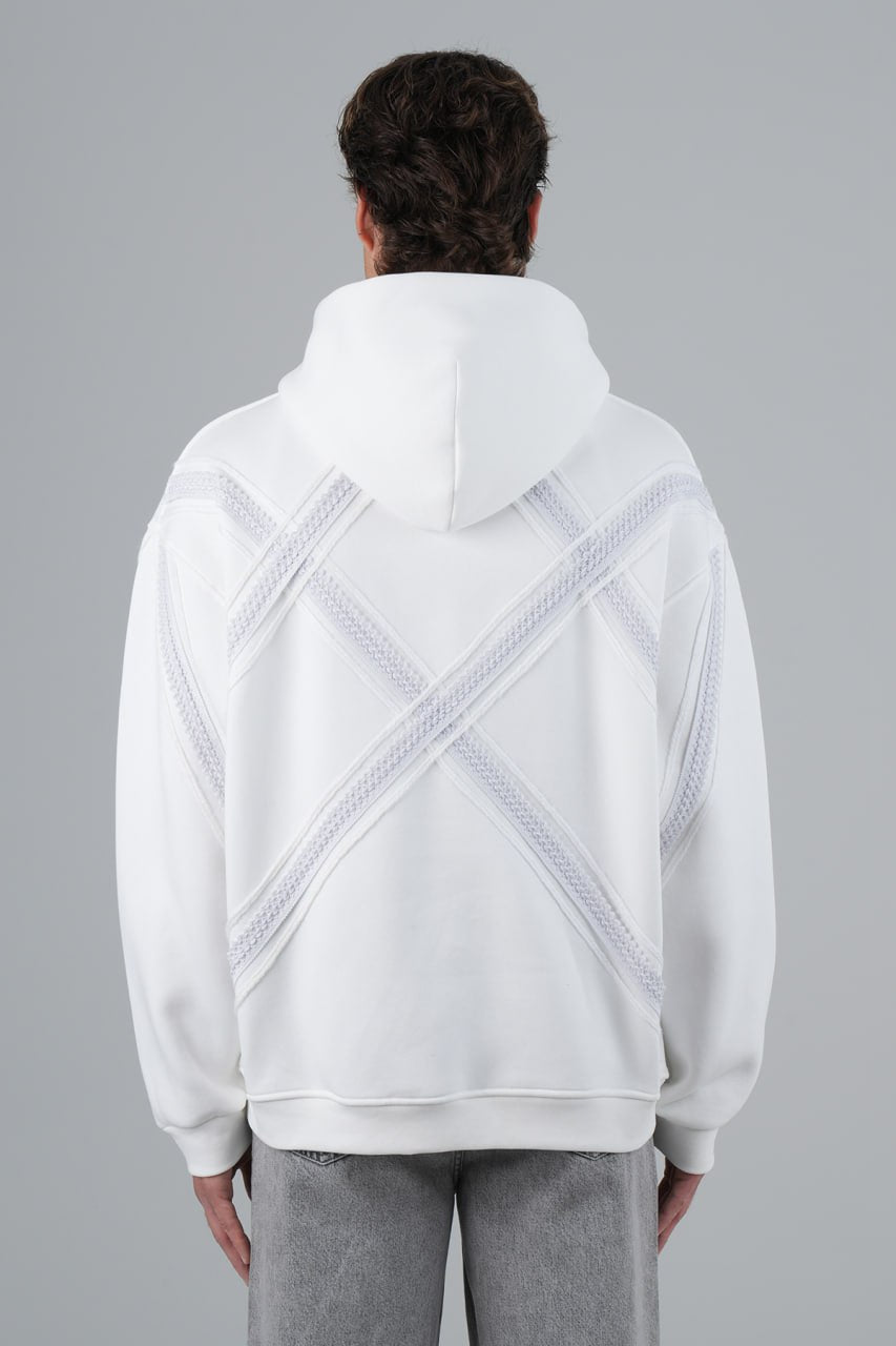 X-Cross Nakış Detaylı %100 Pamuk Oversize Kapüşonlu Unisex Sweatshirt