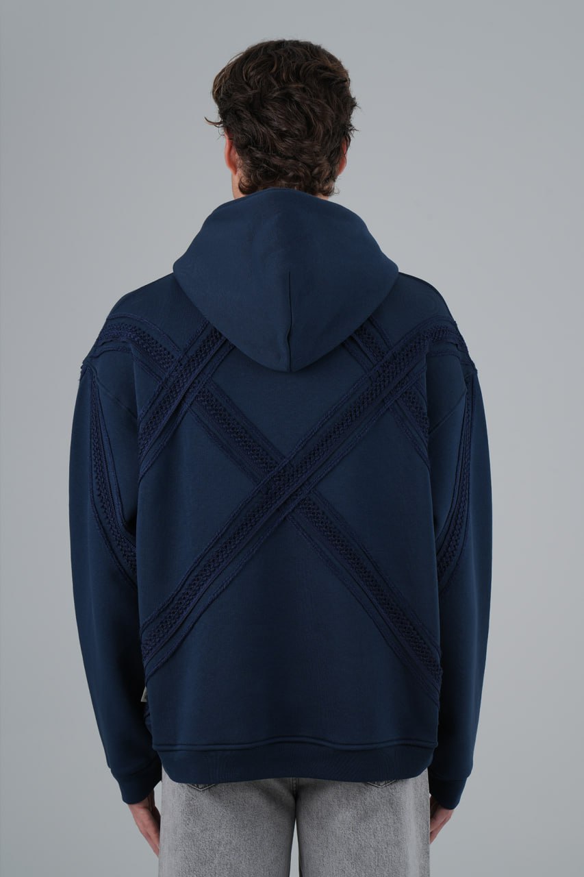 X-Cross Nakış Detaylı %100 Pamuk Oversize Kapüşonlu Unisex Sweatshirt