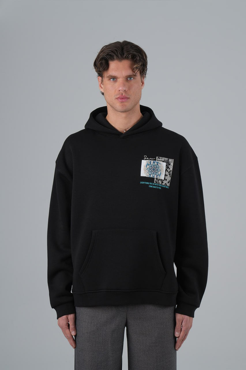 Everything You Do With Your Heart Baskılı Nakışlı %100 Pamuk Unisex Siyah Oversize Sweatshirt