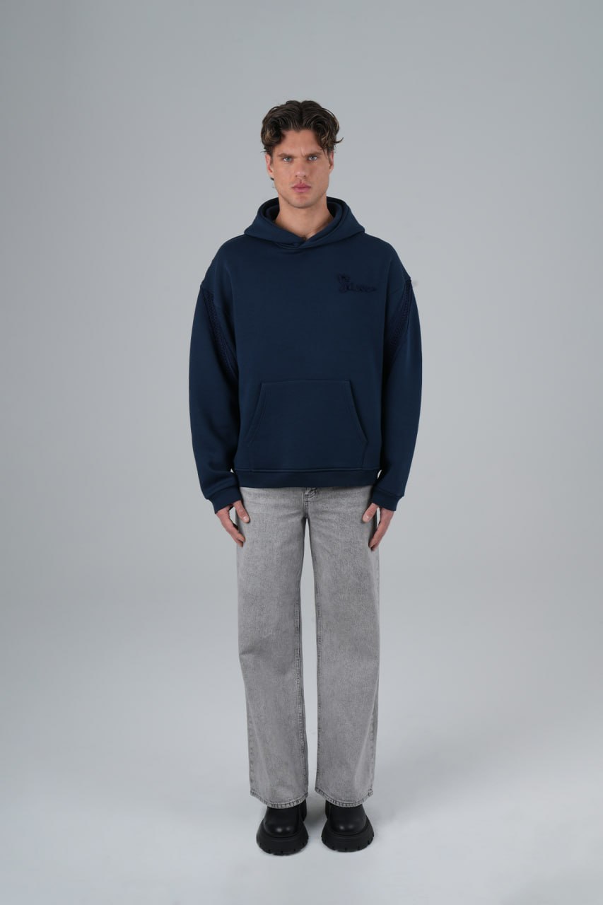 X-Cross Nakış Detaylı %100 Pamuk Oversize Kapüşonlu Unisex Sweatshirt