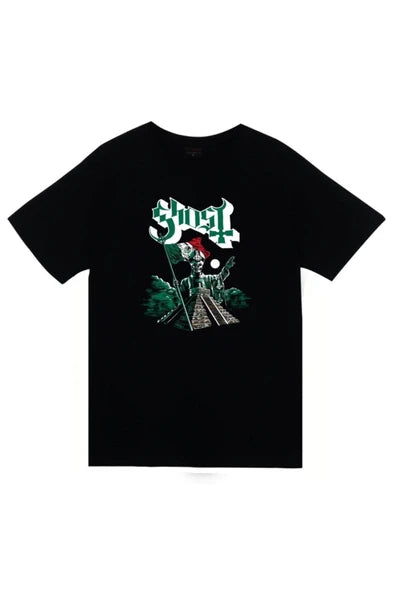 fame-stoned  Ghost Baskılı Unisex %100 Pamuk Siyah T-shirt