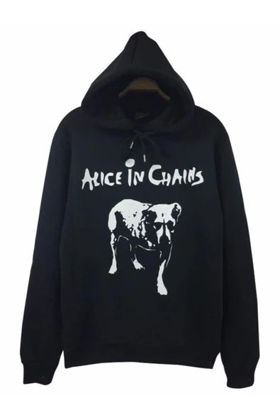 Alıce In Chaıns baskılı siyah kapüşonlu sweatshirt