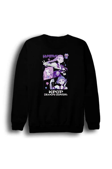 fame-stoned K-Pop Demon Hunters Baskılı Unisex %100 Pamuk Bisiklet Yaka Kırmızı Sweatshirt