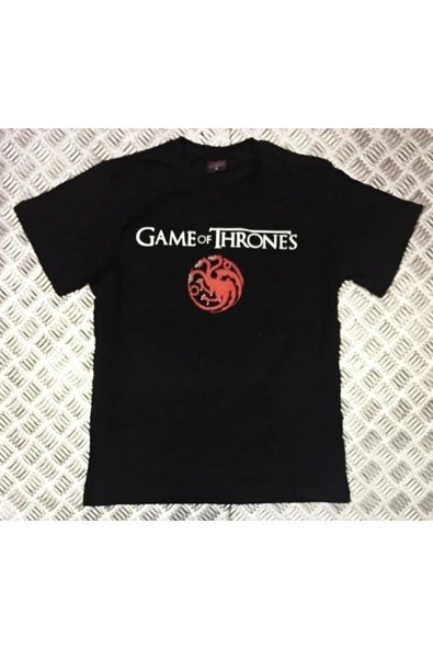 fame-stoned  Game Of Thrones Baskılı Unisex %100 Pamuk Siyah T-shirt