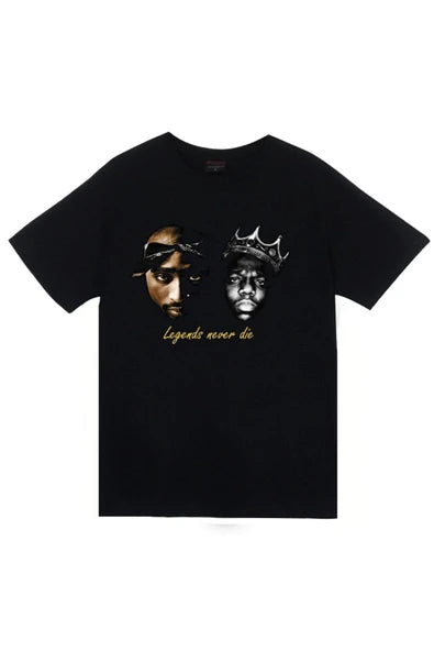 fame-stoned  Tupac Shakur Biggie Baskılı Unisex Siyah %100 Pamuk T-shirt