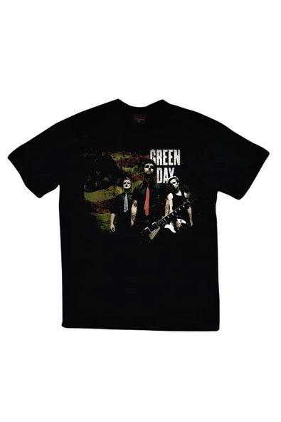 Green Day Sahne fotoğrafı ve logo baskılı siyah tişört