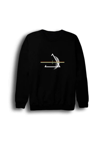 Pink Floyd Minimal geometrik ay/yay çizgi baskılı siyah sweatshirt