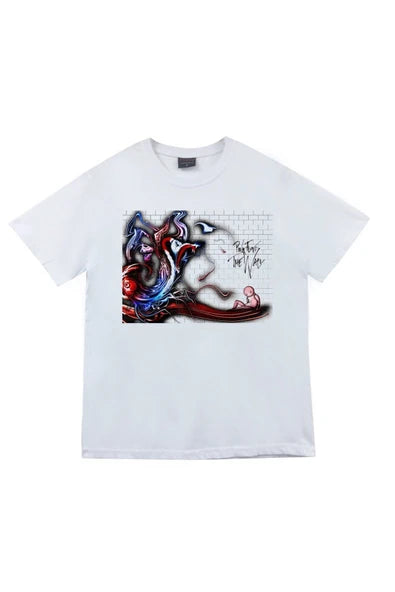 fame-stoned Pink Floyd Baskılı Unisex %100 Pamuk Beyaz T-shirt