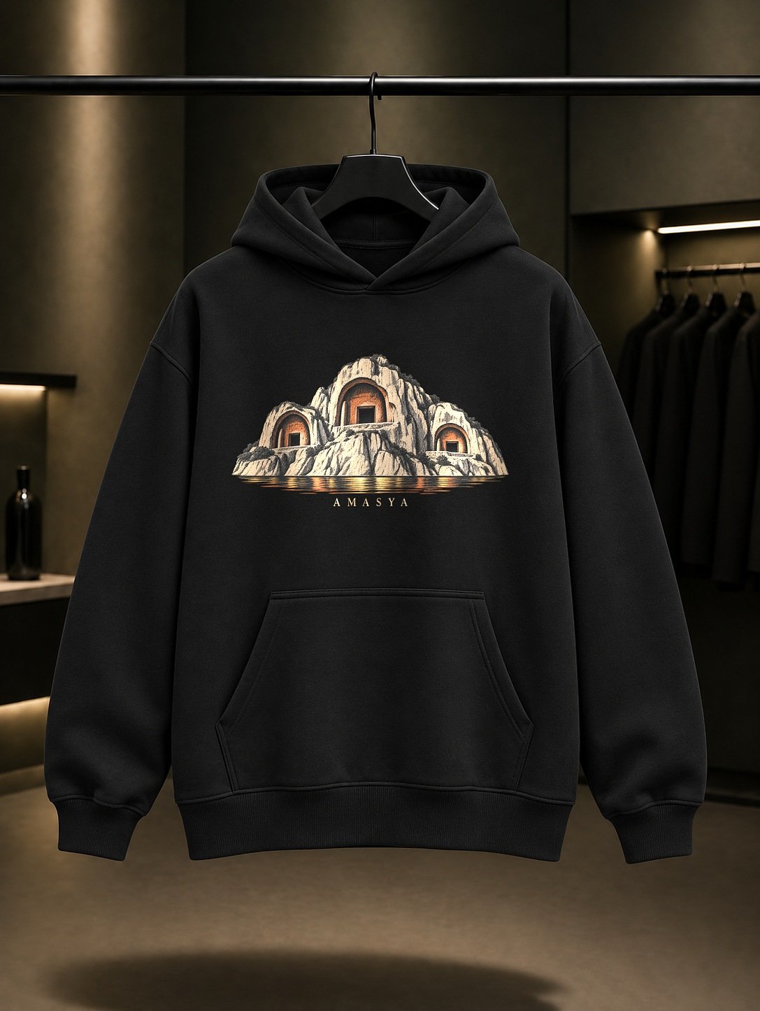 Amasya Kral Kaya Mezarları Kapüşonlu Sweatshirt – Siyah