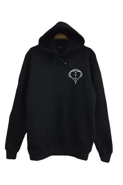 Kulaklık Kalp Ritim Müzik baskılı siyah kapüşonlu sweatshirt