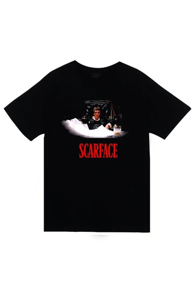 fame-stoned  Scarface Tony Montana Baskılı Unisex %100 Pamuk Siyah T-shirt