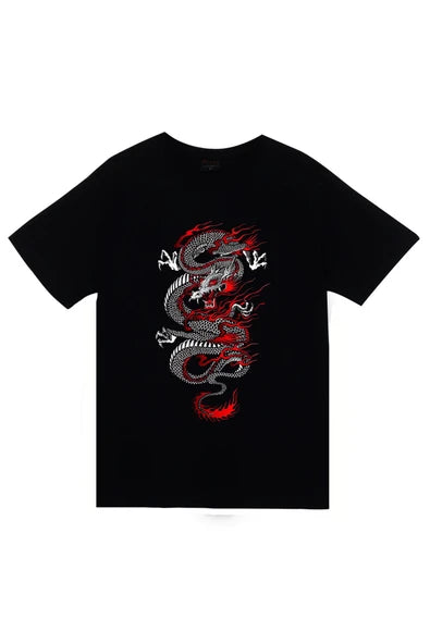 fame-stoned Dragon (Ejderha) Baskılı Unisex %100 Pamuk Siyah T-shirt