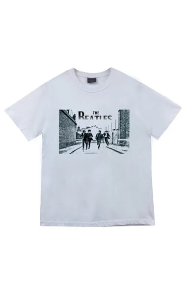 fame-stoned The Beatles Baskılı Unisex %100 Pamuk Beyaz T-shirt