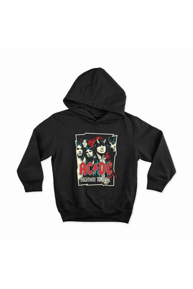 AC/DC baskılı siyah kapüşonlu sweatshirt