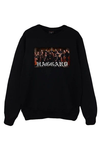 fame-stoned Haggard Baskılı Unisex %100 Pamuk Siyah Bisiklet Yaka Sweatshirt
