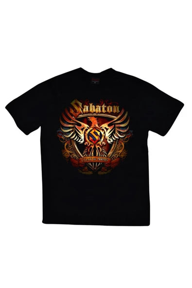 fame-stoned Sabaton Baskılı Unisex %100 Pamuk Siyah T-shirt