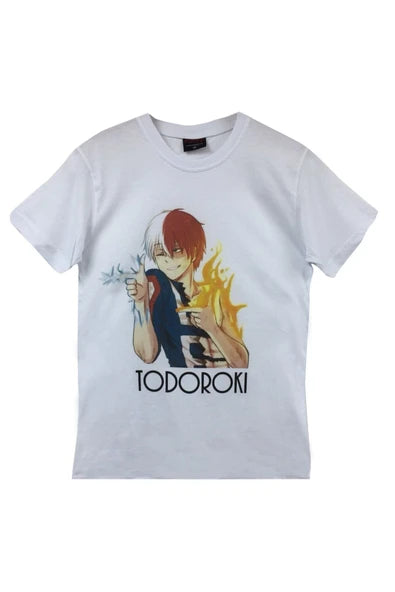 fame-stoned  Todoroki Anime Baskılı Unisex %100 Pamuk Beyaz T-shirt