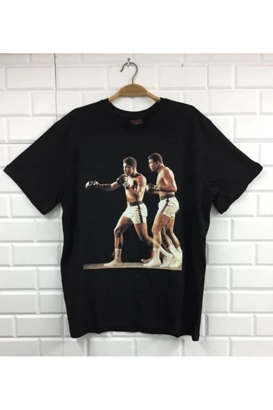 fame-stoned  Muhammed Ali Baskılı Unisex %100 Pamuk Siyah T-shirt
