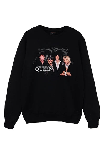 Queen baskılı siyah sweatshirt