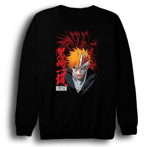 Bleach - Ichigo Kurosaki - Anime Baskılı Unisex %100 Pamuk Siyah Bisiklet Yaka Sweatshirt