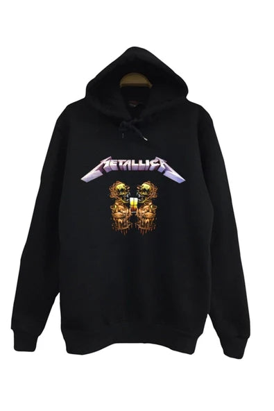 Metallica Logosu ve Sad But baskılı siyah kapüşonlu sweatshirt