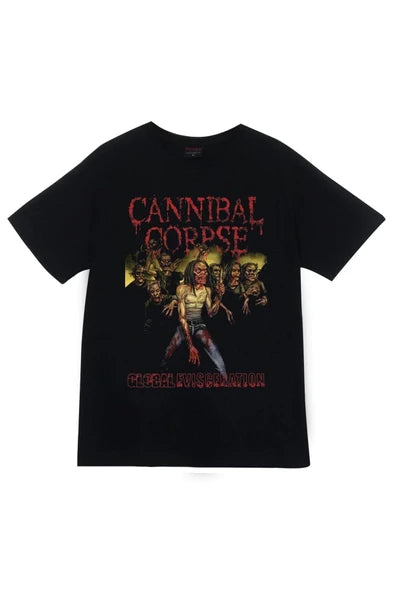 Cannibal Corpse Global Evisceration' albüm/DVD baskılı siyah tişört