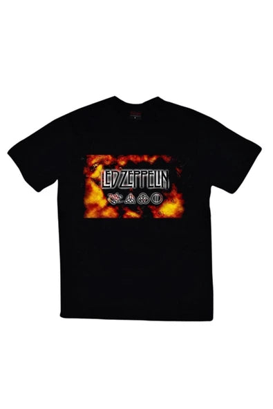 fame-stoned  Led Zeppelin Baskılı Unisex %100 Pamuk Siyah T-shirt