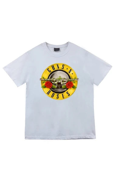 fame-stoned  Guns N Roses Baskılı Unisex %100 Pamuk Beyaz T-shirt