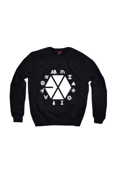 fame-stoned Exo Baskılı Bisiklet Yaka Sweatshırt Siyah