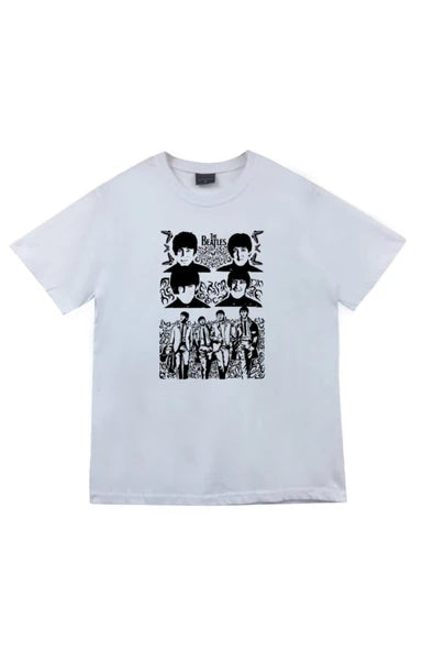 fame-stoned The Beatles Baskılı Unisex %100 Pamuk Beyaz T-shirt