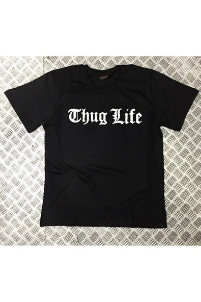 fame-stoned Unisex Siyah Tupac Thug Lıfe Baskılı T-shirt