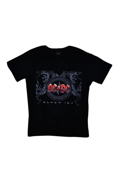 fame-stoned  Unisex Siyah Ac-Dc Baskılı T-shirt