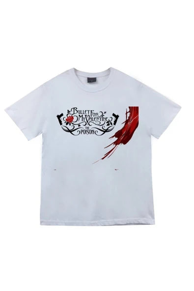 fame-stoned Bullet For My Valentine Baskılı Unisex %100 Pamuk Beyaz T-shirt