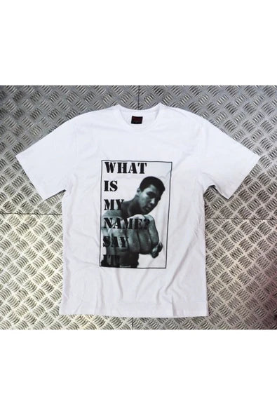 fame-stoned  Muhammed Ali Baskılı Unisex %100 Pamuk Beyaz T-shirt