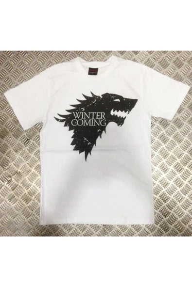 fame-stoned  Game Of Thrones Baskılı Unisex %100 Pamuk Beyaz T-shirt
