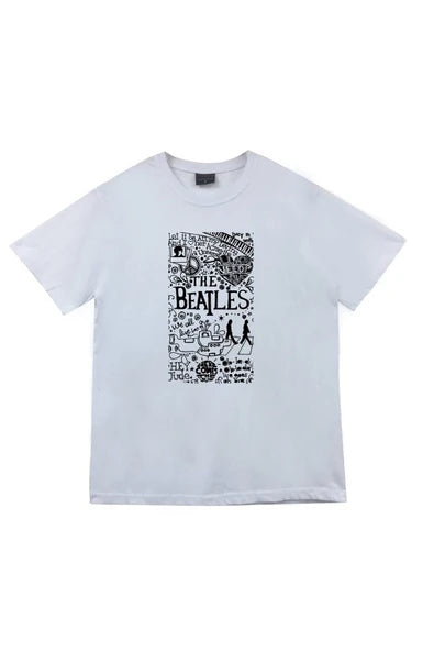 fame-stoned The Beatles Baskılı Unisex %100 Pamuk Beyaz T-shirt