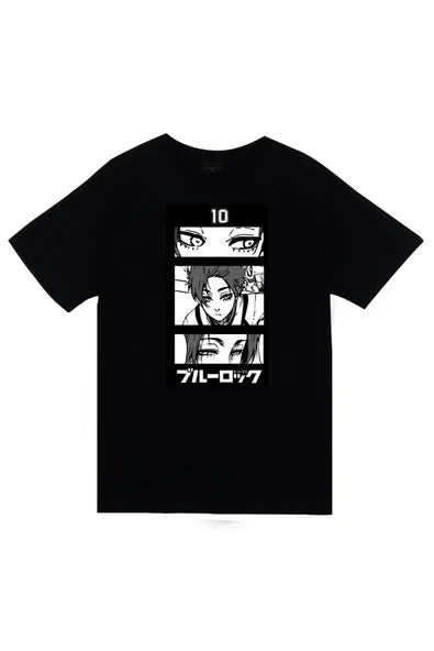 fame-stoned Blue Lock, Itoshi Sae Anime Baskılı Unisex %100 Pamuk Siyah T-shirt