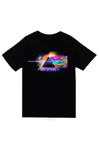 fame-stoned Pink Floyd Baskılı Unisex %100 Pamuk Siyah T-shirt
