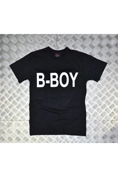 Unisex Siyah Büyük harflerle 'B-BOY' yazısı baskılı siyah tişört