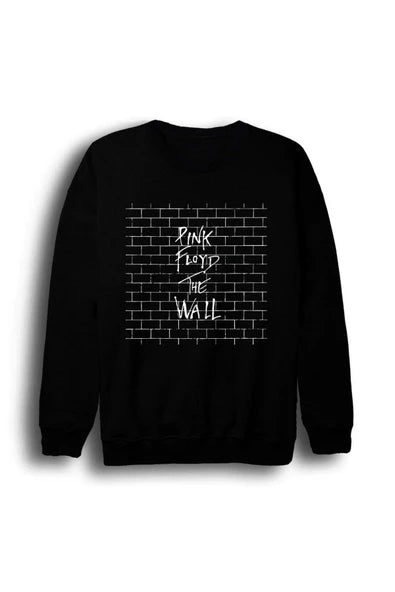 Pink Floyd The Wall' tuğla duvar baskılı siyah sweatshirt