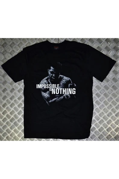 fame-stoned  Muhammet Ali Baskılı Unisex %100 Pamuk Siyah T-shirt